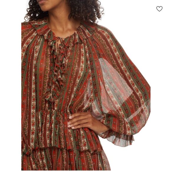 DÔEN Marlanna Silk Chiffon Boho Maxi Dress, Brown/Orange, Size XS, NWT - Picture 4 of 15